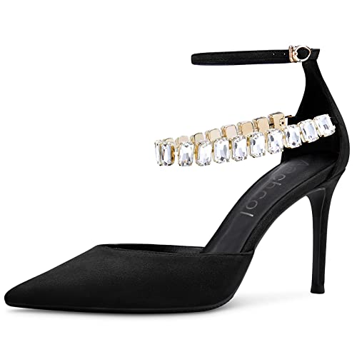 Aachcol Women Sexy Ankle Strap Stiletto High Heel Pumps Pointed Toe Dress Shoes Party Wedding Suede 3 Inch