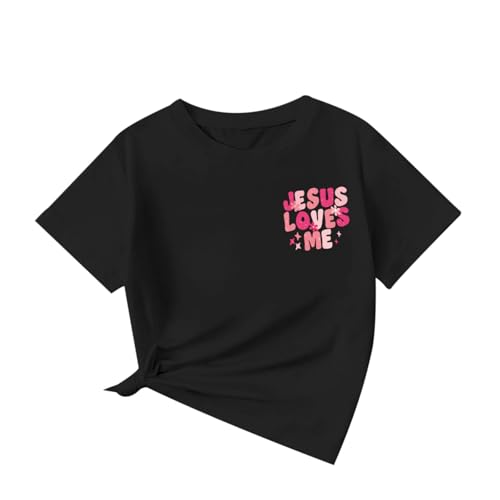 Girl's Christian Graphic Tees Jesus Loves Me Shirts for Kids Cute Faith Floral Tshirt Religious Bible Verse Tops2