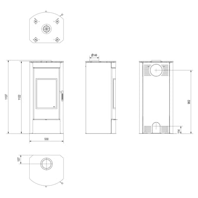 Kratki Kaminofen aus Stahl TITAN Panorama Ø 150 11 kW BImSchV 2 Ökodesign