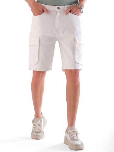 Image of The Indian Garage Co Men Relaxed Fit Solid Mid-Rise Denim Cargo Shorts