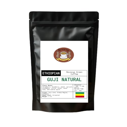 Ethiopian Guji Natural Green Coffee Beans – Unroasted Specialty Arabica | High-Altitude Grown | Fruit-Forward, Bold &amp; Juicy Flavors | Home Roasting for Espresso, Pour-Over | 2lb/32 Ounces Bag