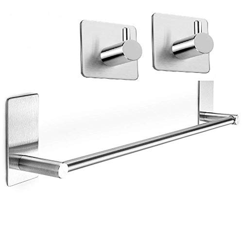 XIAJIA - Toallero adhesivo para baño de acero inoxidable autoadhesivo, toallero de 40 cm (acabado cepillado) + gancho adhesivo (2 unidades) Cover