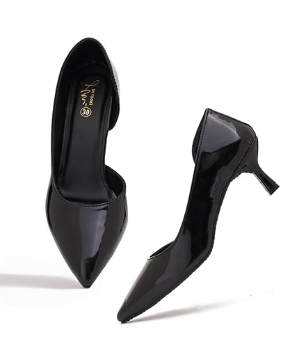 Image of JM LOOKS Women's Pointed Toe Kitten Heel Pumps Elegant Slip-On Dress Shoes for Wedding Party & Office