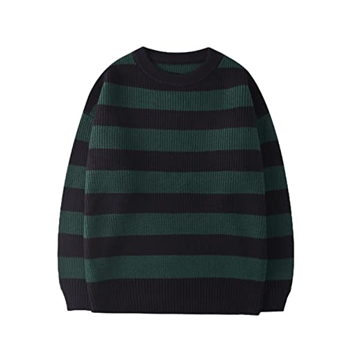 SHUYUZ Vintage Knitted Sweater Men Women Casual Cotton Pullover Tate Langdon Sweater Same Style Green Striped Tops Autumn Green S