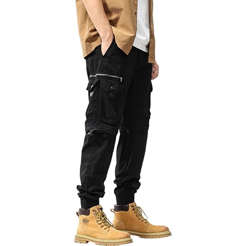 Men's Summer Street Multi Pocket Cargo Pants Baggy Black Jogger Tapered Pants Mens Lightweight Harem Trousers