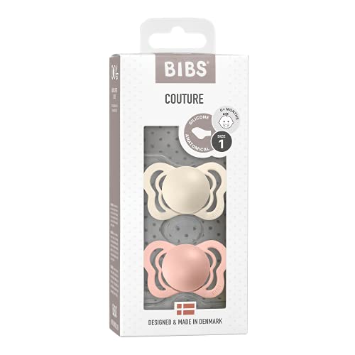 Bibs Couture Baby Pacifier 2-Pack | Made In Denmark | Bpa Free Dummy Soother, Anatomical Nipple. Silicone, Size 1 (0-6 Months), Ivory / Blush #TOP2