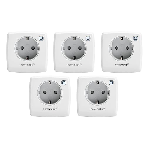 Homematic IP Smart Home 5er-Set Schalt-Mess-Steckdose, Steckdose misst Strom, digitaler Zwischenstecker Steuerung per App, Alexa & Google Assistant, Energie sparen, 157337A0