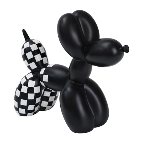 Image of Notakia Black and White Checkered Racing Car Pattern Balloon Dog Statue Crafts Living Room Desktop Decorations,Handmade Modern Small Shelf Decor Animal Statue Ornament Home Decor Accents