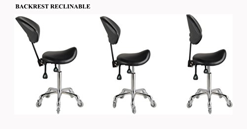 Image of Adjustable Saddle Stool Chairs with Back Support Ergonomic for Medical Clinic Studio Salon Office and Home (Black)