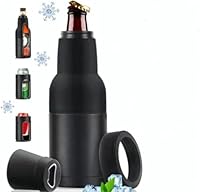 Biergeschenke Für Männer, Bierflaschen Dosen Isolatoren, Doppelwandiger Bierkühler aus Edelstahl, Vakuum Doppelschicht Isolierung, Mit Bieröffner, 12oz (Schwarz)