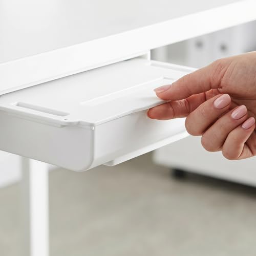 2 piezas cajones bajo escritorio para suministros de oficina con instalación autoadhesiva, organizador compacto de plástico blanco para estación de trabajo y uso en oficina miniatura 5