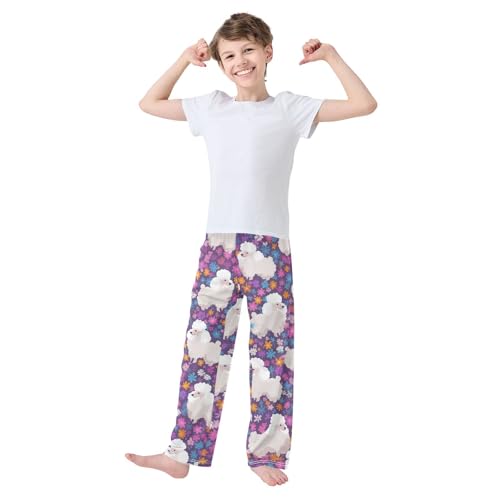 Poodle Florals Boys Long Pants Soft Trousers Elastic Waist Kids Lounge Bottoms with Pockets S-XL3