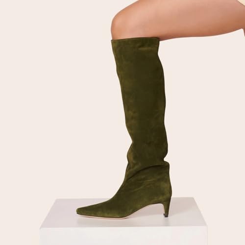 miss left Women Comfortable Low Heel Pull on Knee High Boots Stylish Square Toe Winter Party Fashion Long Boots Size 4-16 US4