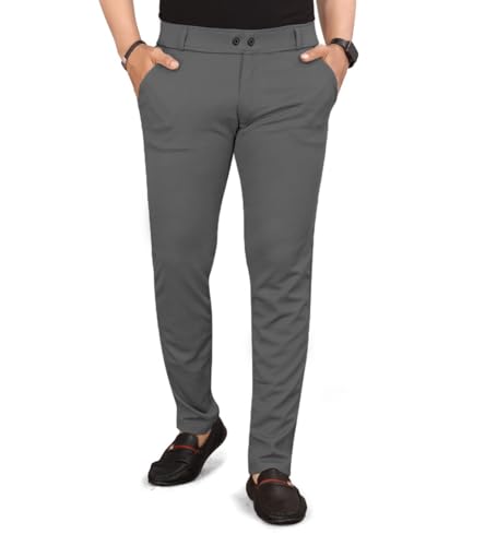 Image of HARSHAD KUMAR & CO. Men's Solid Slim Fit Stretchable Casual Wear Comfortable Formal Trousers Pants