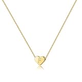 Turandoss Kette mit Buchstaben Damen Herzkette Gold Buchstaben Kette mit Namen Initialen F, Halskette Damen Gold Mädchen Schmuck Geschenke Geburtstag für Frauen Freundin Jubiläum