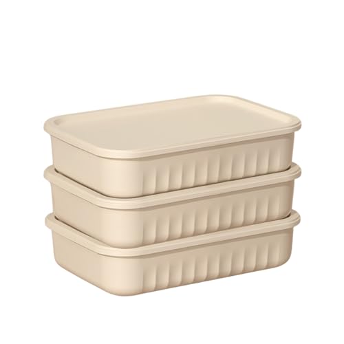 Image of HoopVool Multi Purpose Plastic Storage Bins Stackable Organizer Boxes with Lids, Stackable Crates for Home & Kitchen, items like books, clothes, snacks, toys. (Pack of 3, Small)