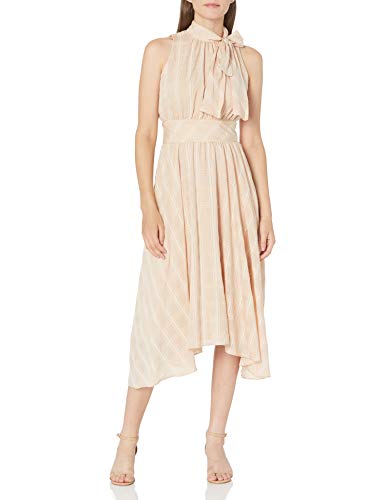 Calvin Klein Women's Mock Neck Midi Dress with Bow Tie Neckline, Shell Multi, 8