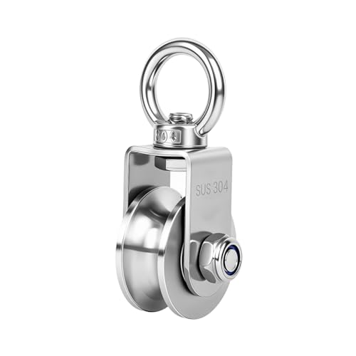 Image of Serplex 304 Stainless Steel Swivel Pulley, Heavy Duty U-Shaped Groove Single Pulley Block with 360 Rotating Eye Bolt, 3-10mm Wire Rope Cable Pulleys for Lifting, Rigging, Garage, Loading 1102 lbs