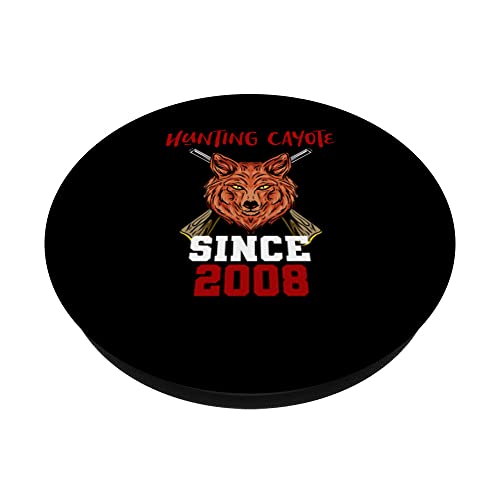 Hunting cayote since 2008 PopSockets Swappable PopGrip, Black - Image 2