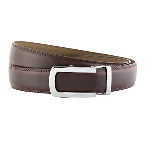 Image of HALDEN BURLEY Men's Brown Ratchet Belt | Auto-Lock Leather Formal Belt with Magnetic Buckle | Adjustable Free Size Fits Up to 44 Inch Waist