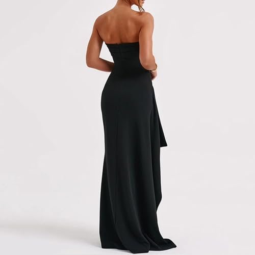 Women's Backless High Split Strapless Prom Formal Dress,Black2