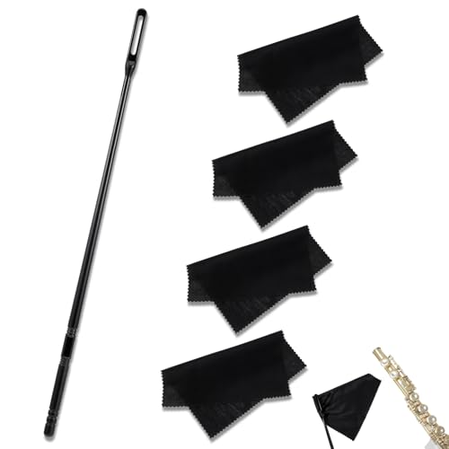 Lnngub Flute Cleaning Kit Flute Cleaning Rod with 3pcs Cloth Flutes Cleaner Kit for Flutes Maintenance,Black