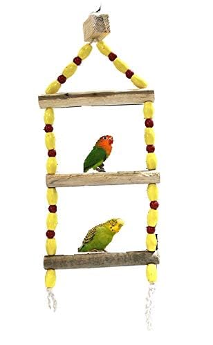 ONELINK MALL Bird Toys/Natural Wooden with Colourful Beads/Ladder Model with Swing Toys/Size: L-15 Cm,W-2 Cm,H-50 Cm(Color May Vary) 2