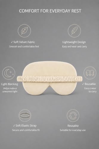 Image of Eye Mask for Sleeping for Women, Velvet Super Soft Sleep Mask Blind Fold for Comfortable Sleep, Travelling, Meditation & Relaxation, Eye Pad for Girls, Blind Fold for Sleeping - Cream (Pack of 1)