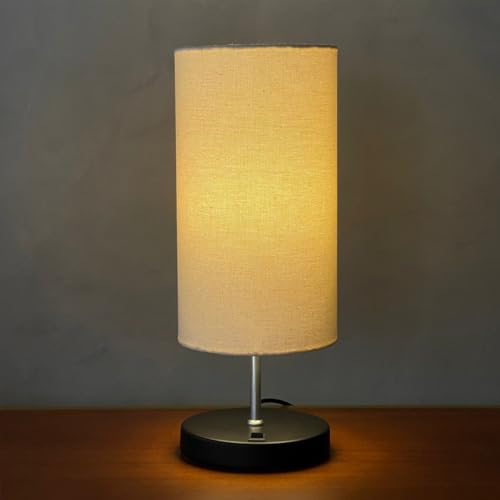 Abajur Lumin&aacute;ria de Mesa Cl&aacute;ssica Redonda Preto Com Interruptor Com C&uacute;pula Bege ref 84...