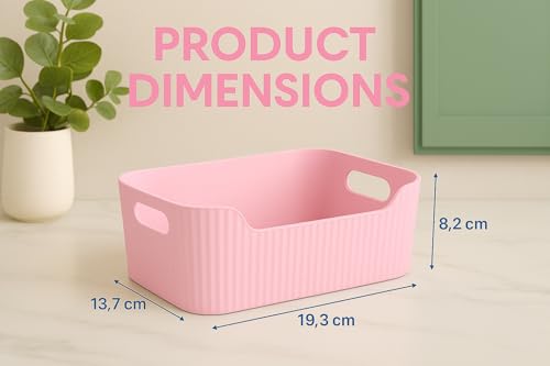 Image of Plastic Storage Box with Lid - Large Stackable Organizer Storage Box for Clothes, Toys, Kitchen - Big Size Plastic Storage Container Basket for Home, Office, Bathroom(Smal,Pack of 8,Pink)