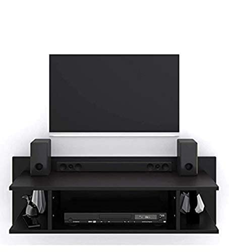 Image of Double Decker Setup Box Stand /Wall Shelf for Holding Speakers Game Console Brown MDF (Medium Density Fiber) Umbrish Black Wall Shelf