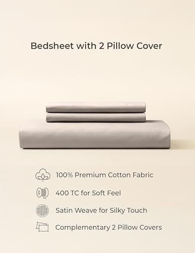 Image of Symbol Premium 100% Pure Cotton Soft Bedsheet for Double Bed - King Size (108x108 inches) with 2 Pillow Covers (27x17 inches) | 400 Threadcount