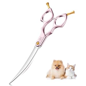 6.5 Zoll Hundeschere Fellschere Gebogene Für Hunde und Katze Grooming Schere mit Ultraleicht Weltraum Aluminium Griff,JP 440C Steel Profi Fellschere Hunde für Hundefriseur und Anfänger