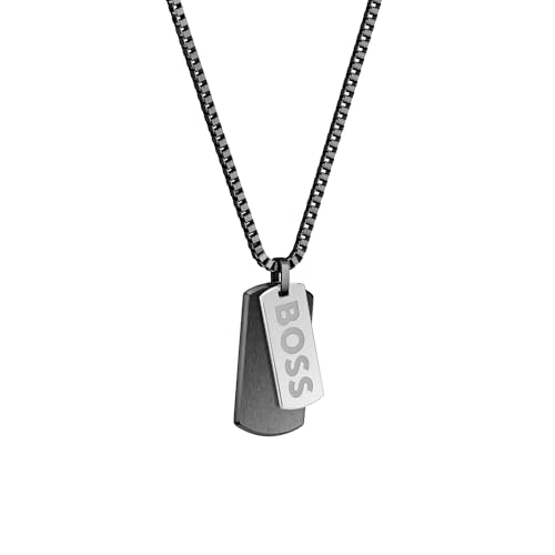 Boss Jewelry Collana Con Pendente Da Uomo Collezione Devon En Acciaio Inossidabile Nero - 1580577, Bicolore (Nero) - 2