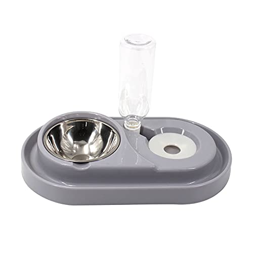 Luck Dawn Pet Feeder, Stainless Steel Double Dog Cat Bowls with Automatic Water Dispenser, for Small and Medium Pets, 500ml, Pink/Blue/Grey