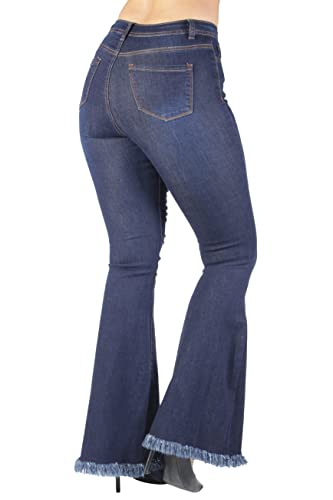 Fashion2Love Women Juniors Bell Bottom Ripped Distress High Waist Flared Stretch Jeans (HY04)2