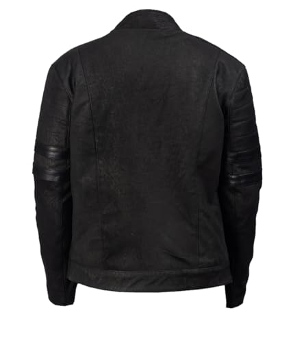 Mens Real Snuff Black Leather Jacket – Genuine Leather Motorcycle Biker Coat with Front Zipper & Stylish Pockets3