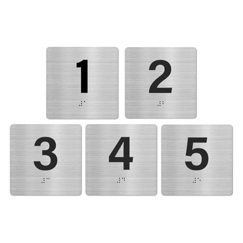 Room Number 1-5 Signs 6" x 6" with Braille and Tactile Identification ADA Compliant Exam Room Door Sign Plaque for Business Offices Educational Institution Directional Assistance Test Center