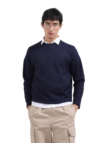 Image of The Indian Garage Co Men Boxy Textured Full Sleeves Crew Neck T-Shirt