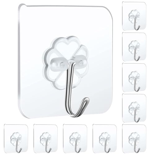 Image of Self Adhesive Heavy Duty Wall Hooks for Hanging Transparent Stainless Steel Waterproof Hooks for Kitchen, Bathroom, Home & Office (Adhesive Wall Hanging Hooks)