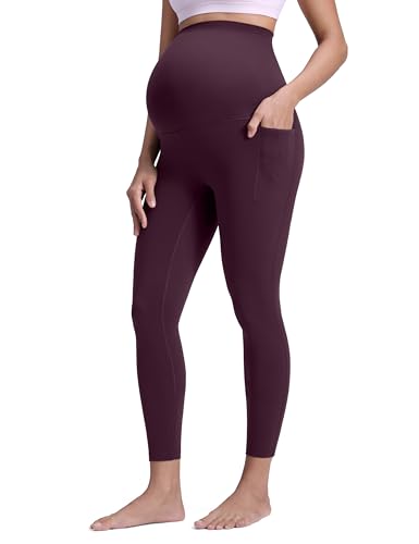 CRZ YOGA Mujeres Butterluxe Maternidad Leggings 63cm   Entrenamiento Yoga Embarazo Pantalones Bolsillos Morado Oscuro 44