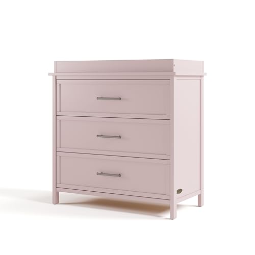 Graco Classic 3 Drawer Changing Table Dresser (Blush) - GREENGUARD Gold Certified Baby Dresser with Changing Table Top, Includes Interlocking Drawer System