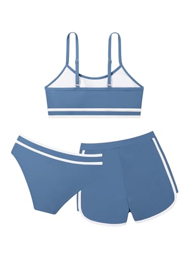 Image of Girls Swimsuit 3 Piece Bathing Suit Printed Sport Bikini Set with Shorts Summer Beach Swimwear for Teen Girls 9-16T