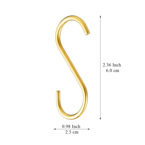 Evanda Gold S Hooks for Hanging Pack of 30, Heavy Duty Stainless Steel Titainium Plating Metal Mutil Purpose Hanger for Kitchen Pans, Pots, Utensils Tooks, Cups, Mugs, Clothes, Bags, Towels, Plants