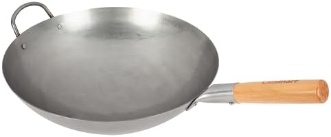 Cuisinart 14” Carbon Steel Hammered Wok, Traditional Round Bottom...