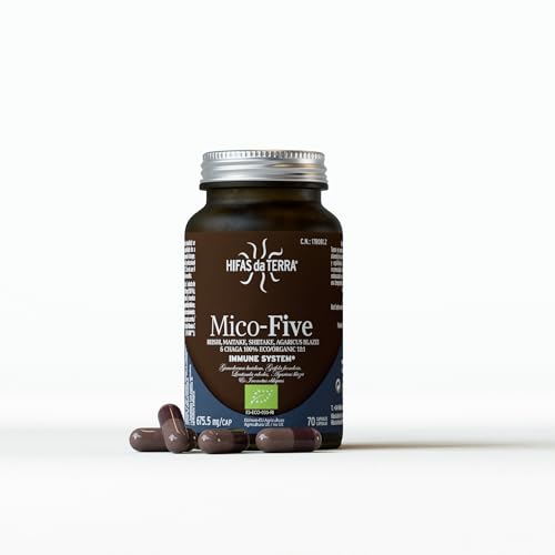 HIFAS DA TERRA - Mico-Five - Extracto Puro de Reishi, Maitake, Shiitake, Champiñón del sol y Chaga - Extracto de Hongos - 70 Cápsulas HIFAS DA TERRA - Mico-Five - Extracto Puro de Reishi, Maitake, Shiitake, Champiñón del sol y Chaga - Extracto de Hongos - 70 Cápsulas
