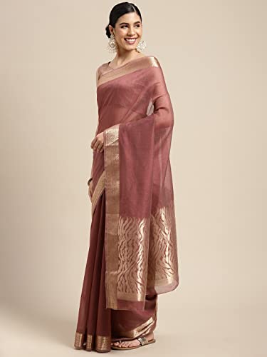 Image of AKHILAM Women's Linen Blend Jacquard Saree With Unstitched Blouse Piece (8SDZ13 Parent)