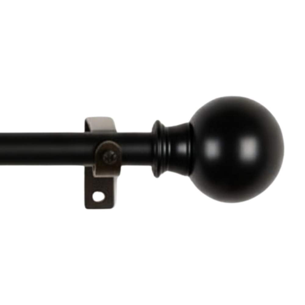 Window Casa 28"-48" Adjustable Curtain Rod for Door & Windows with Brackets Set Curtains Hanging Extendable Iron Metal Pipe Holder with Ross Grey Metal Finial (Black, 0.78" Diameter)