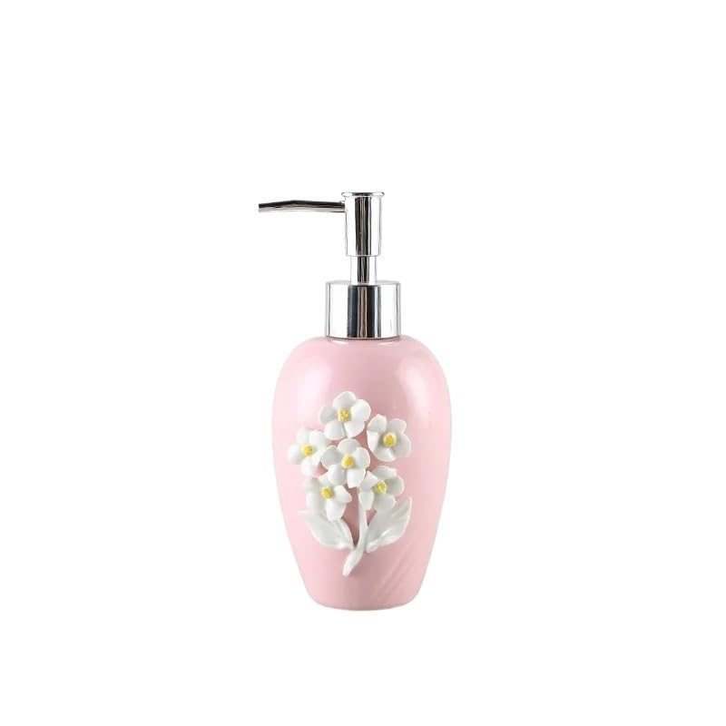 Flacone per lozione in Ceramica da 330 ml con Motivo Floreale stereoscopico, Dispenser di Sapone disinfettante per Le Mani (Rosso Chiaro)