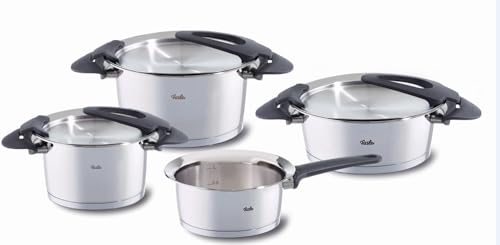 Fissler Intensa Juego de Ollas de Acero Inoxidable, 4 Piezas, 2 Ollas, 1 Cacerola con Tapadera Metálica, 1 Cazo Sin Tapadera, Inducción